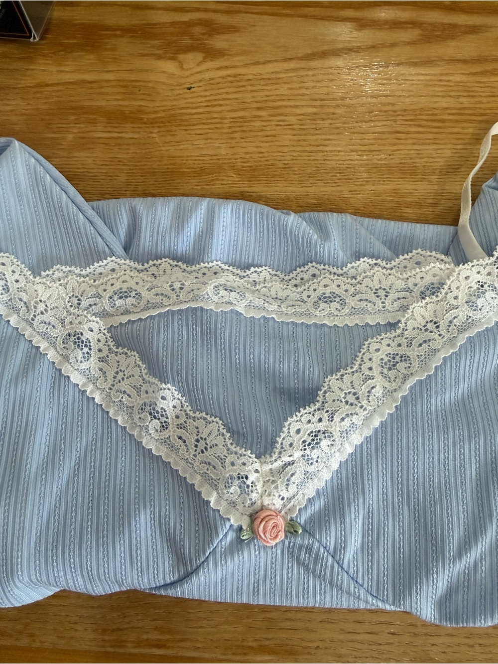 Light Blue Lace-Trim Chemise Slip with Delicate Detail - Picture 3 of 9